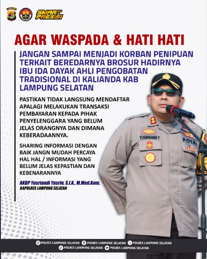 
 Polres Lamsel Ingatkan Warga Waspada Penipuan Online Terkait Brosur Pengobatan Ibu Ida Dayak