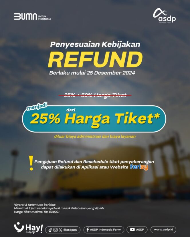 
 ASDP Permudah Refund dan Reschedule Tiket, Perjalanan jadi Makin Fleksibel